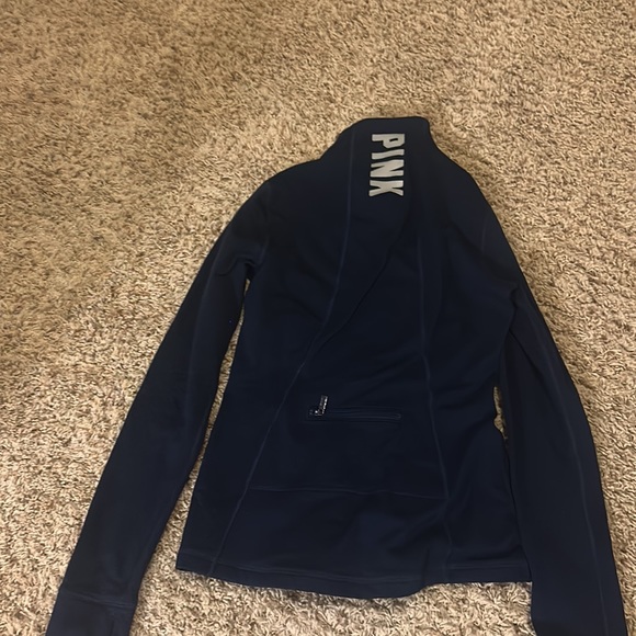 navy blue slim fit PINK jacket. pockets and thumb holes - Picture 2 of 3